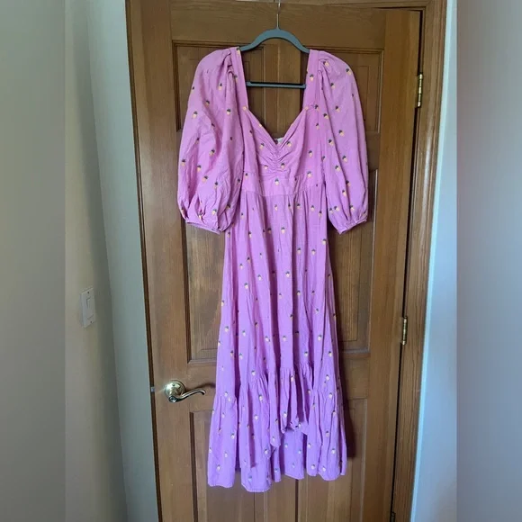 Farm Rio embroidered pineapples pink midi dress - Picture 5 of 12